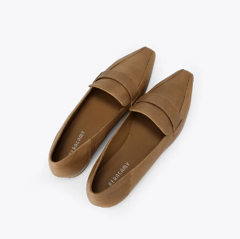 Mocassin Plat Pointu Mini Bout Carré - Toffee