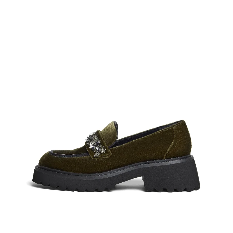 Crystal Strap Velvet Loafers