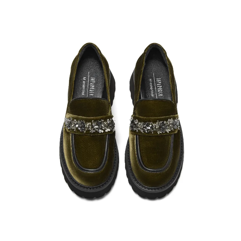 Crystal Strap Velvet Loafers