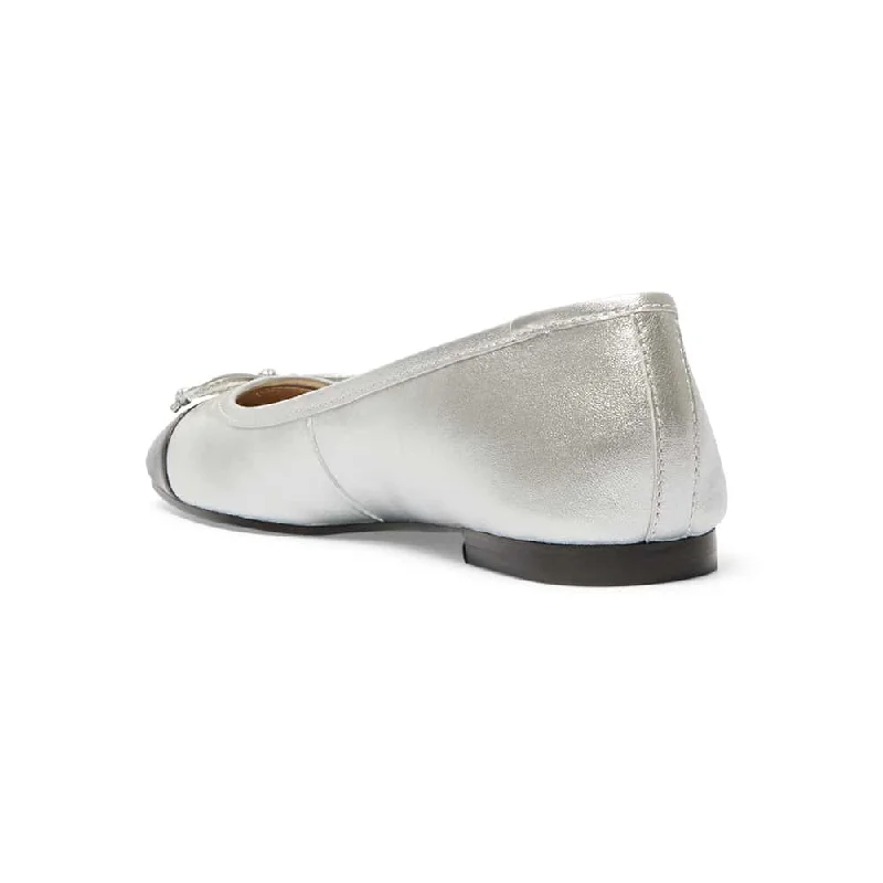 Trella Flat in Black And Silver Leather