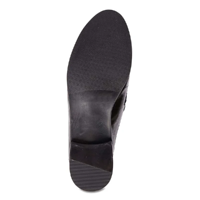 West Flat in Black Croc Leather